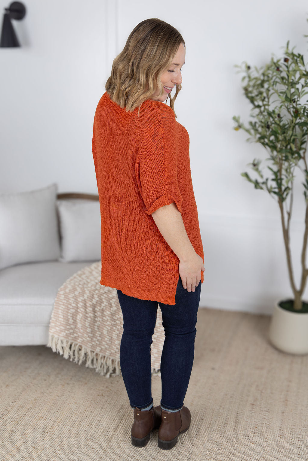 Annie Open Knit Top - Pumpkin